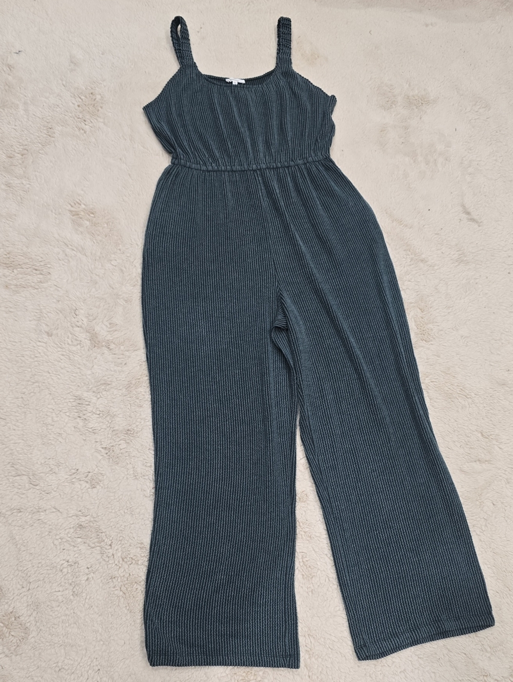 Maurices Ribbed Sleeveless Wide-Leg Jumpsuit in Dark Gray